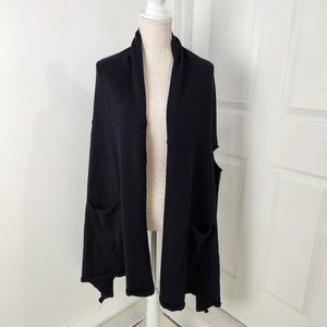 Lululemon Cardigan Womens OS Black Merino Wool Open Cascading Front Pockets